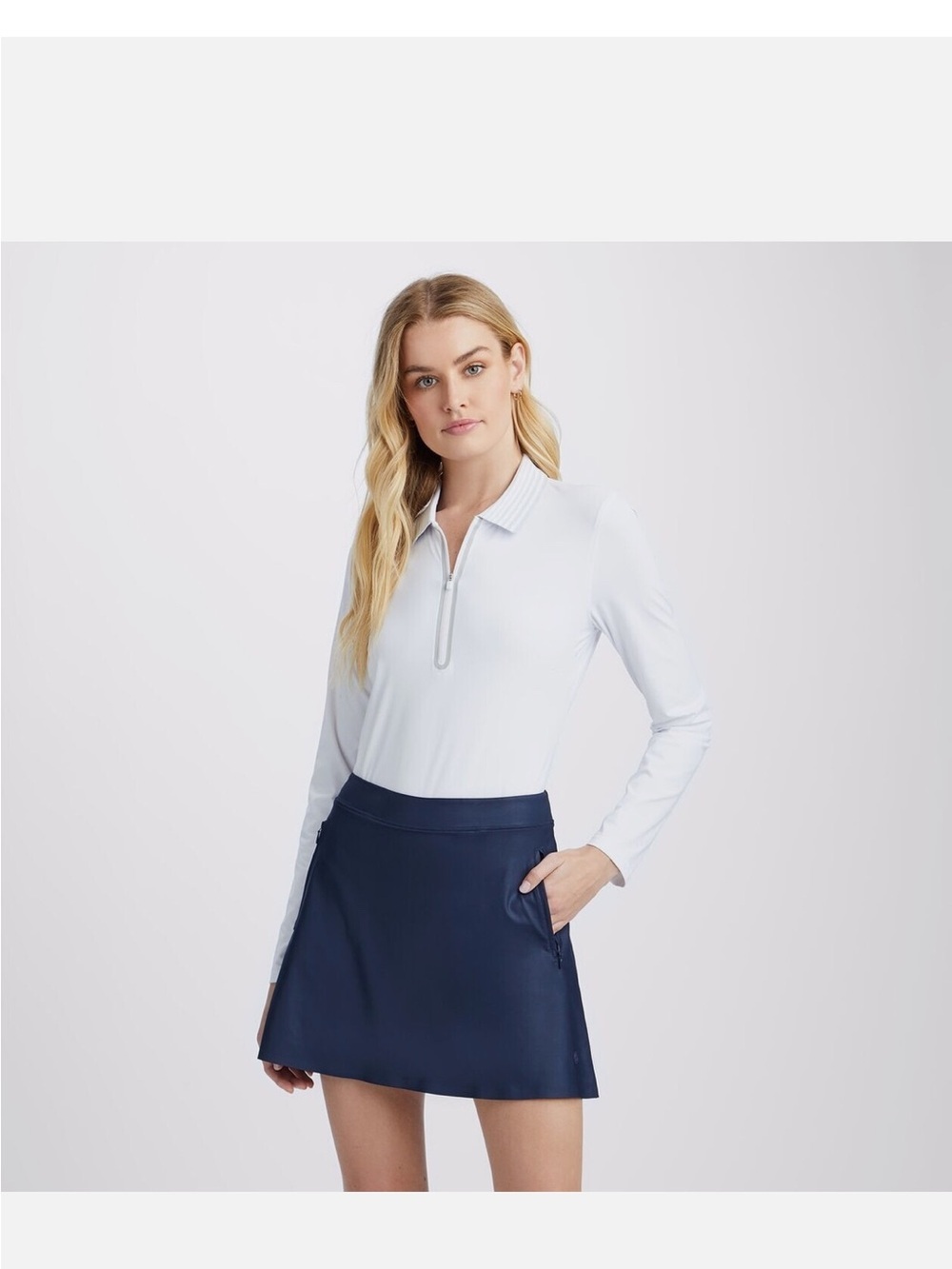 G FORE RIB PLEATED CONTRAST COLLAR SILKY TECH NYLON POLO WHITE